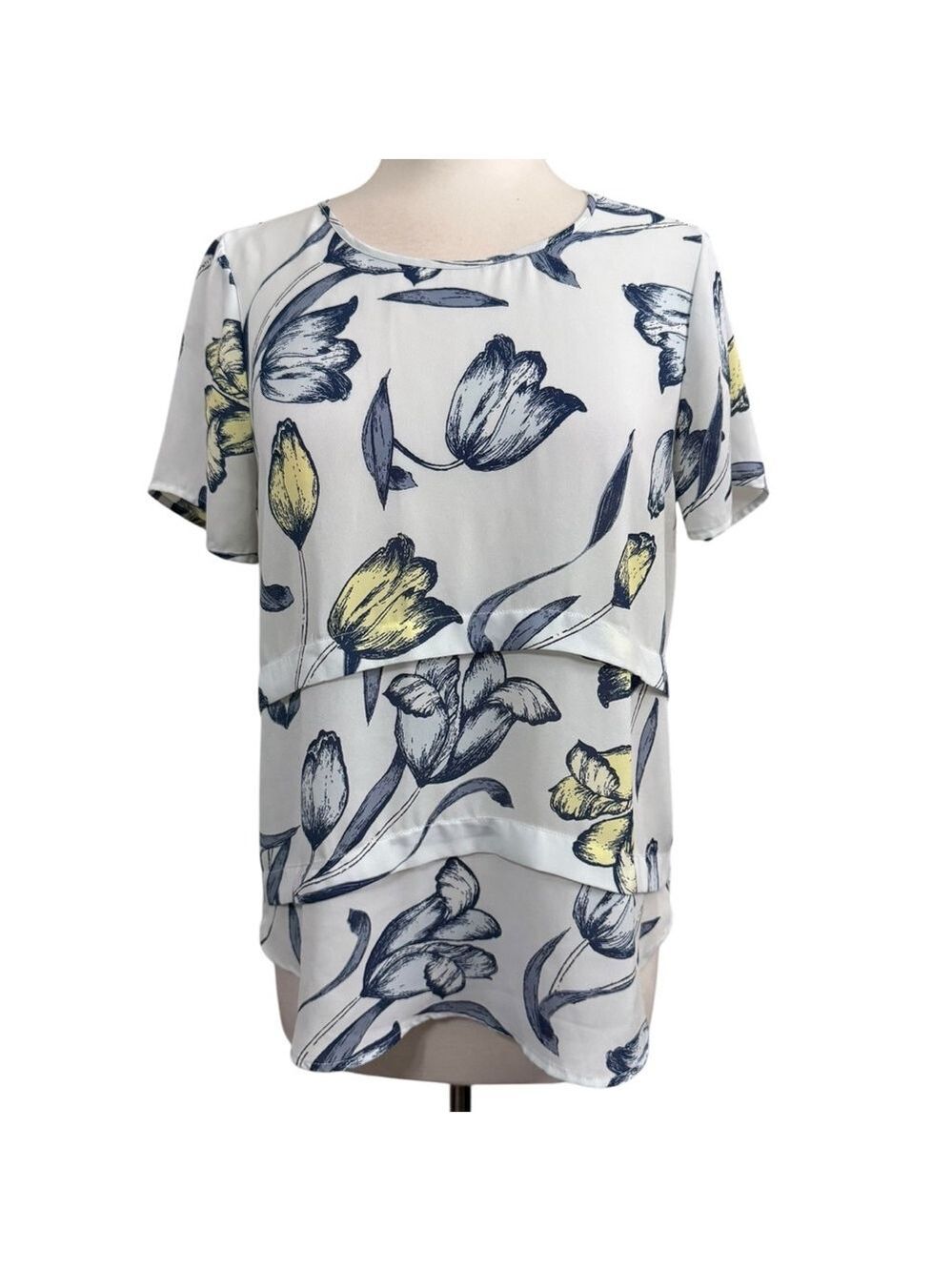 Women's Plieone Blouse, Size S, White & Blue